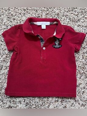 Burberry Little Boys Deep Red Polo with Check Trim Size 9 Months